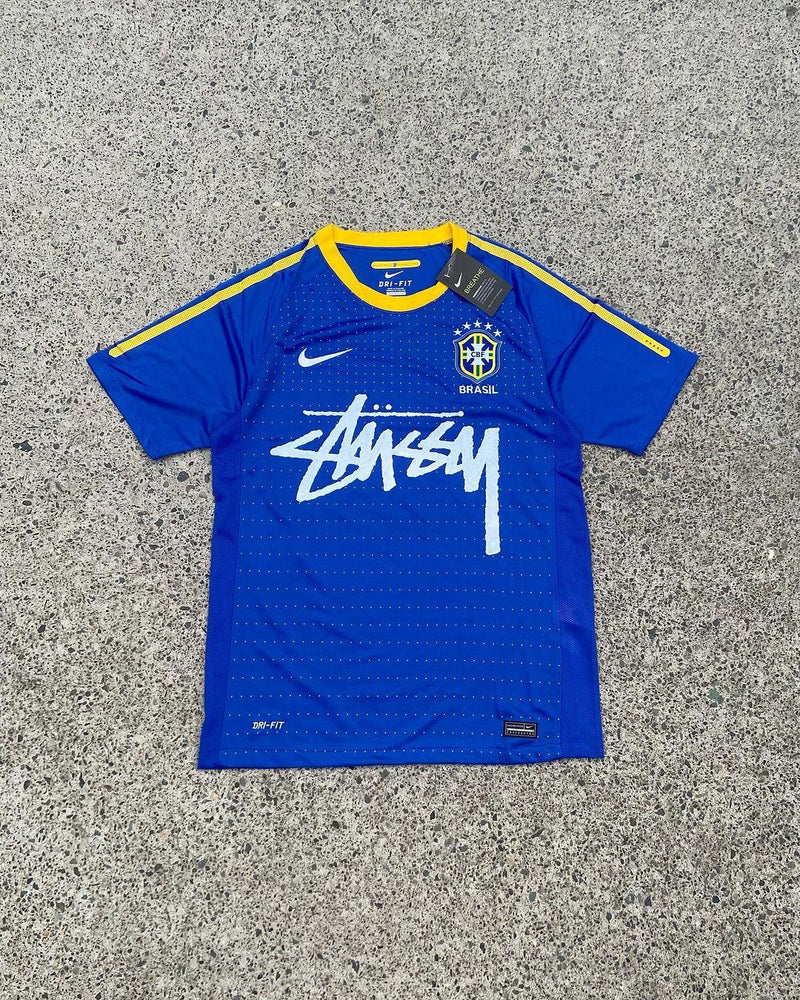 Blue Yellow White Nike Streetwear Football Top Stussy Special Edition 2010 2011 T Shirt Top Kit World Cup Brasil Brazil Away