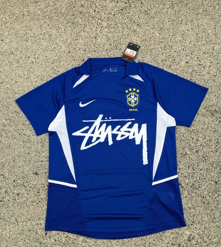 Blue Brazil Nike Streetwear Football Top World Cup Stussy Special Edition 2002 2003 T Shirt Top Kit