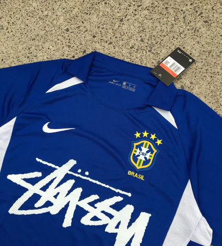 Blue Brazil Nike Streetwear Football Top World Cup Stussy Special Edition 2002 2003 T Shirt Top Kit