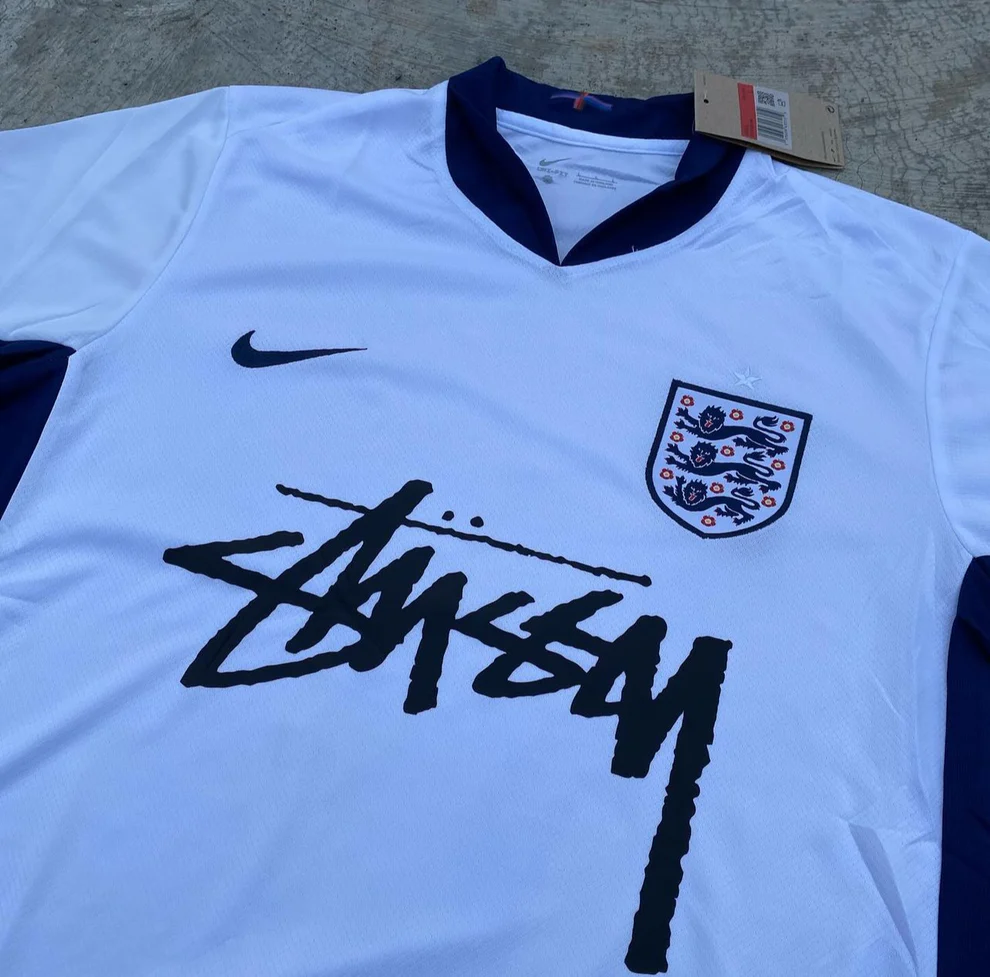 White Blue Nike Streetwear Football Top Stussy Special Edition 2024 2025 T Shirt Top Kit World Cup England Home 