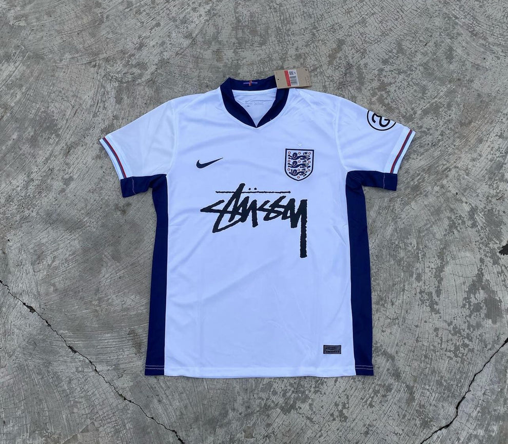 White Blue Nike Streetwear Football Top Stussy Special Edition 2024 2025 T Shirt Top Kit World Cup England Home 