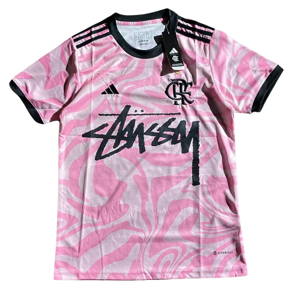 Pink Nike Streetwear Football Top Stussy Special Edition 2002 2003 T Shirt Top Kit Flamengo Away