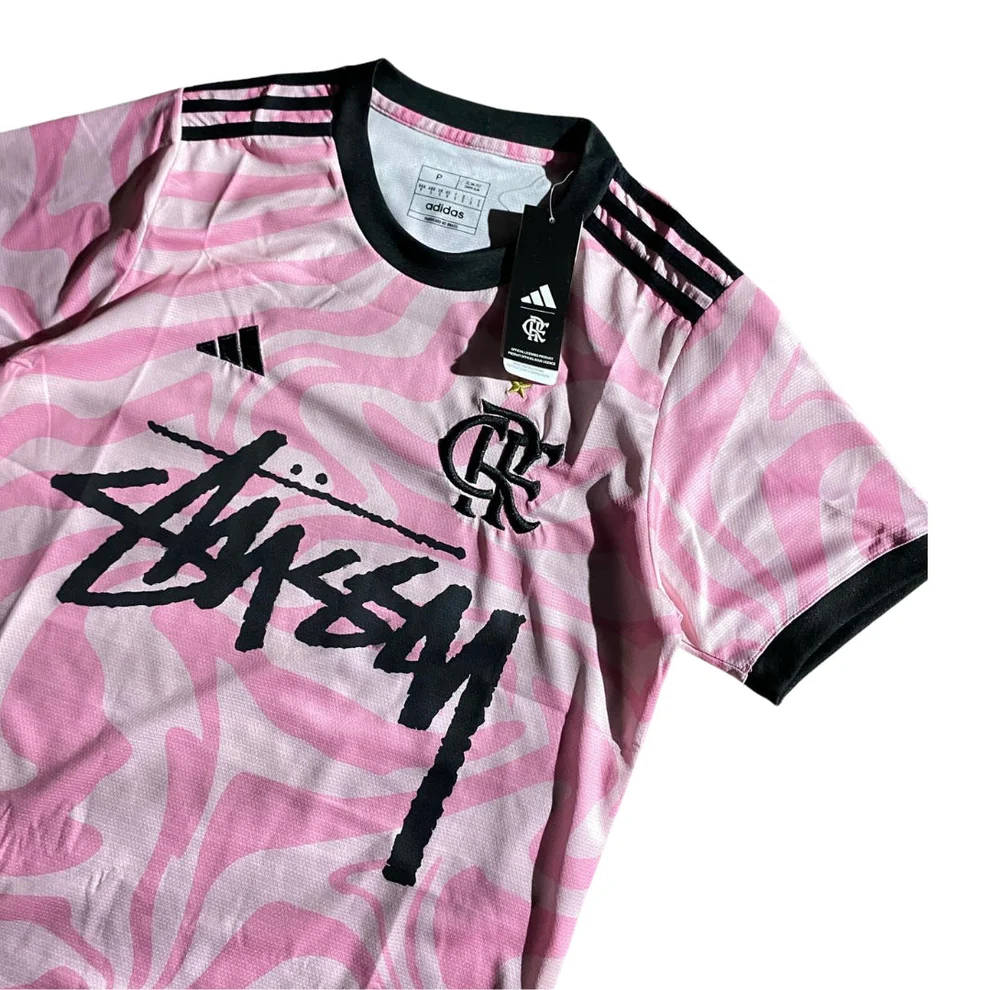 Pink Nike Streetwear Football Top Stussy Special Edition 2002 2003 T Shirt Top Kit Flamengo Away