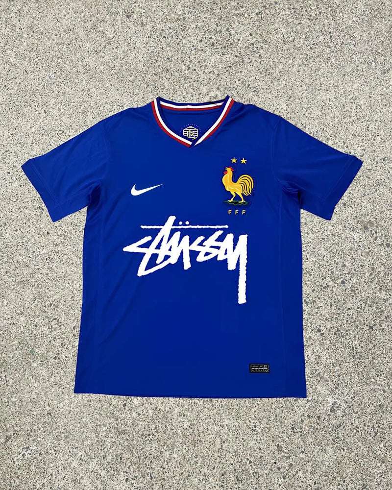 Blue Red White Nike Streetwear Football Top Stussy Special Edition 2024 2025 T Shirt Top Kit World Cup France Home Olympics