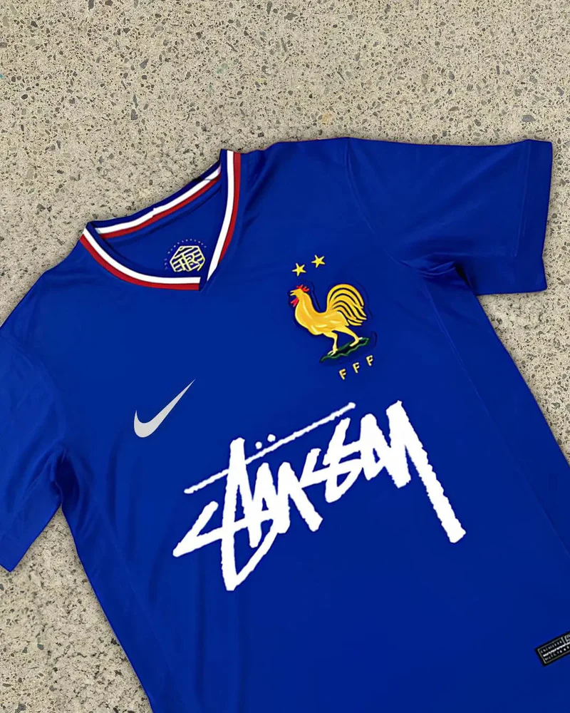 Blue Red White Nike Streetwear Football Top Stussy Special Edition 2024 2025 T Shirt Top Kit World Cup France Home Olympics