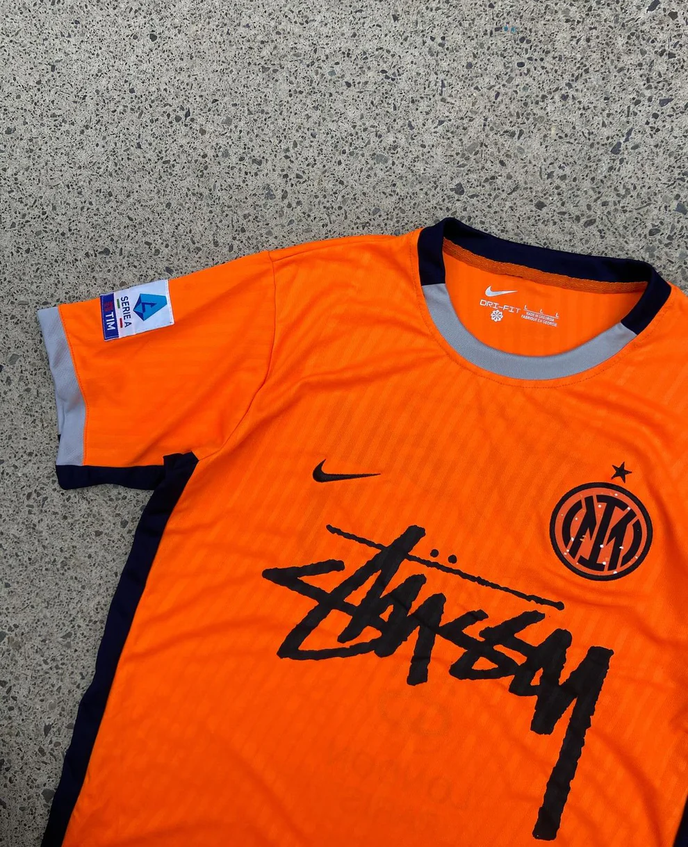 Orange Inter Milan Streetwear Football Top Stussy Special Edition 2023 2024 T Shirt Kit Italian  Jersey Third