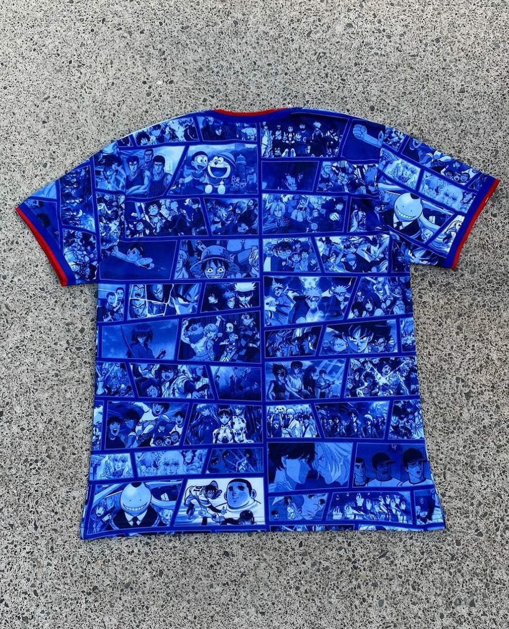 Blue White Red Japan Streetwear Football Top Stussy Special Edition 2022 T Shirt Kit Japanese World cup  Jersey Manga Anime