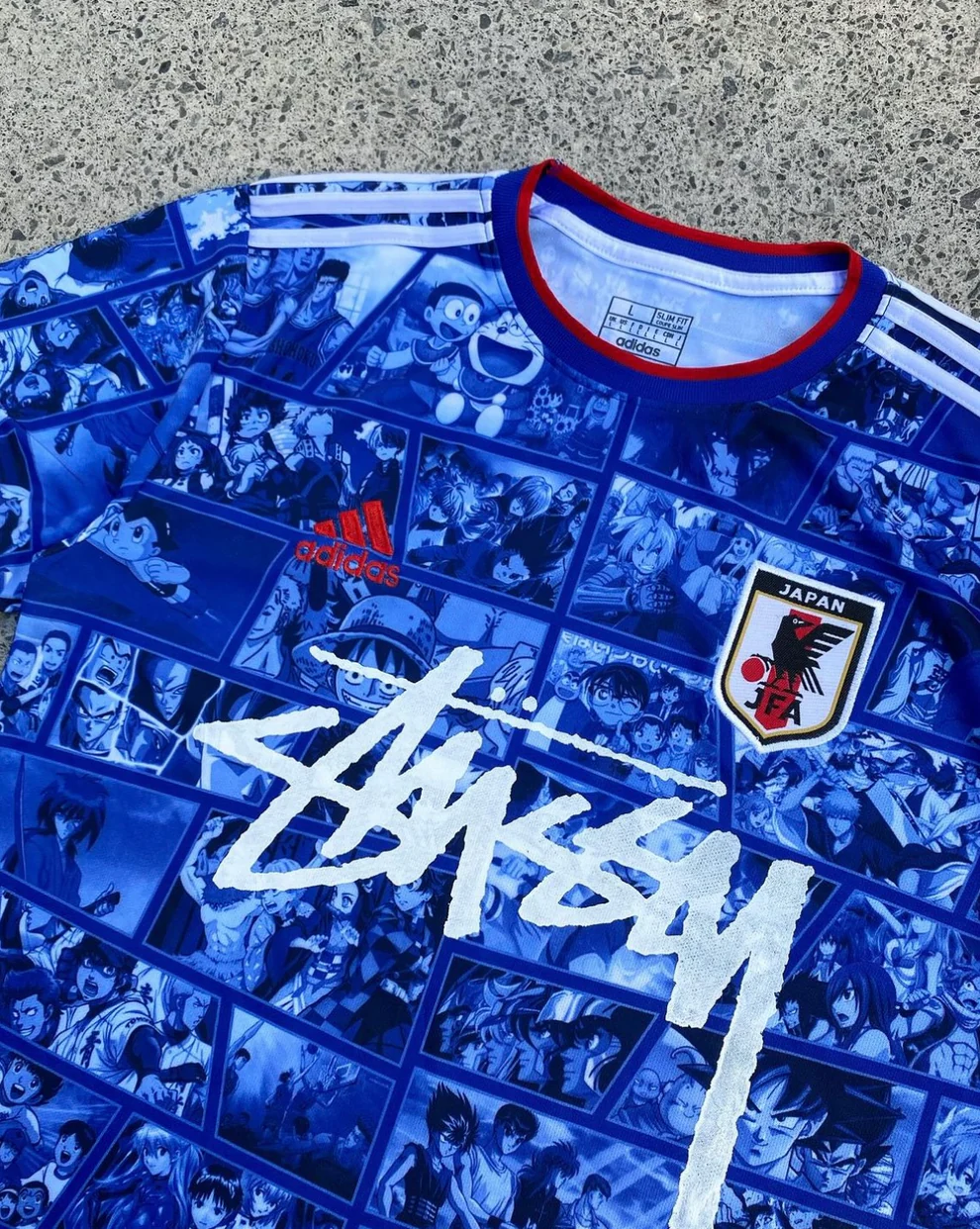 Blue White Red Japan Streetwear Football Top Stussy Special Edition 2022 T Shirt Kit Japanese World cup  Jersey Manga Anime