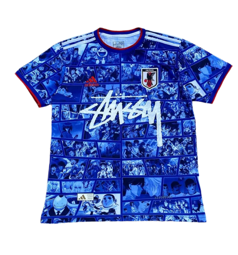 Blue White Red Japan Streetwear Football Top Stussy Special Edition 2022 T Shirt Kit Japanese World cup  Jersey Manga Anime