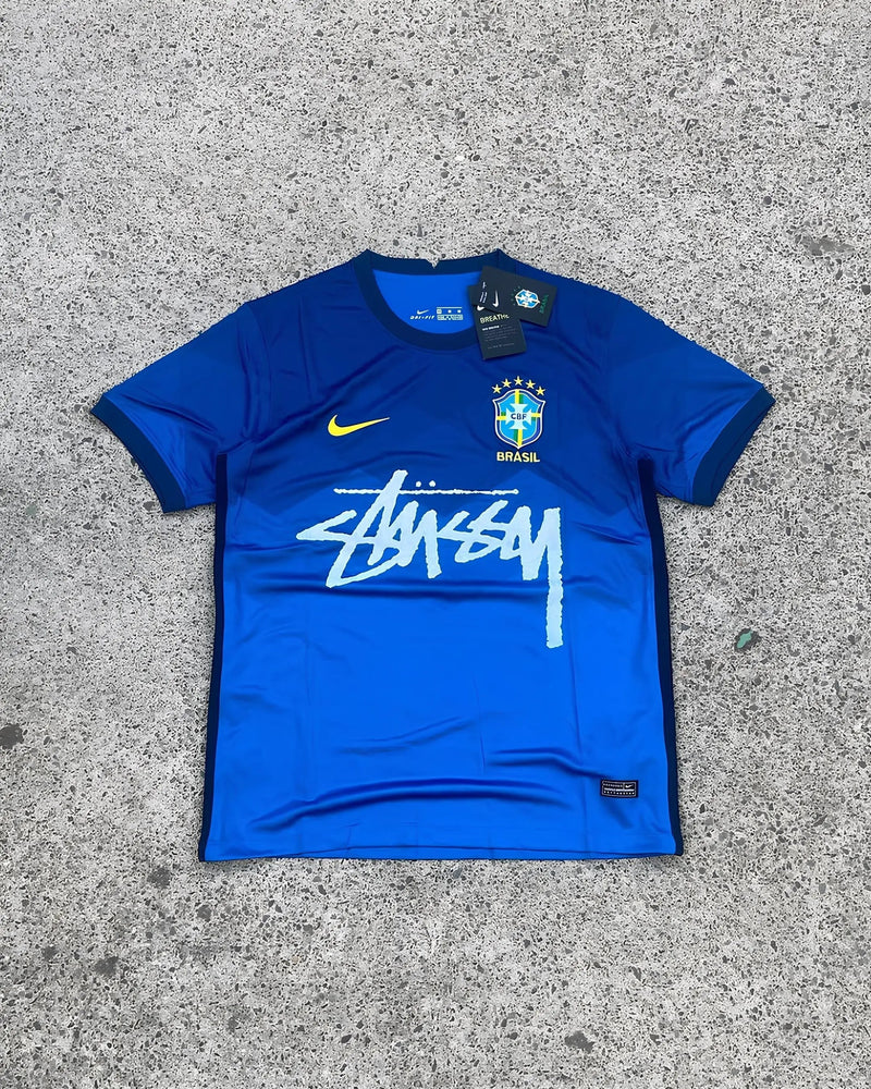 Blue Nike Streetwear Football Top Stussy Special Edition 2020 2022 T Shirt Top Kit World Cup brasil brazil away